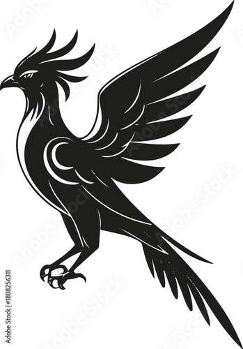 Digital phoenix bird with futuristic style, bold black thick outline only, minimal NFT inspired illustration 3