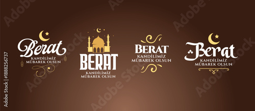 Berat Kandilimiz Mübarek olsun, vektör tipografi set. Translation:The Holy Night of Barat, vector typography set