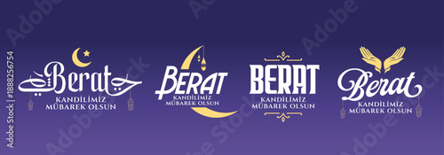 Berat Kandilimiz Mübarek olsun, vektör tipografi set. Translation:The Holy Night of Barat, vector typography set