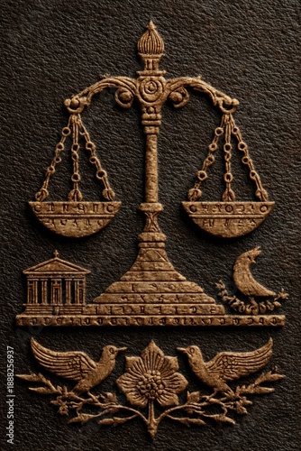 Concept for human rights law with legal scales, constitution, and peaceful symbols