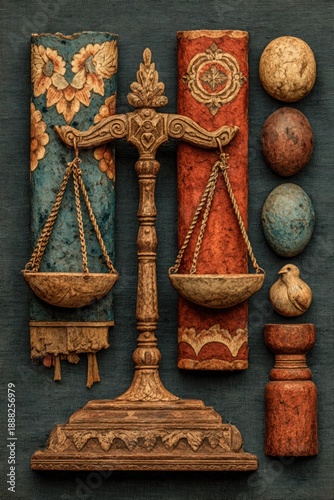 Concept for human rights law with legal scales, constitution, and peaceful symbols