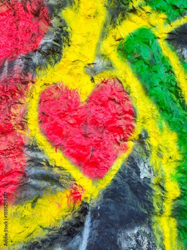 Draw a heart. Painted red heart.