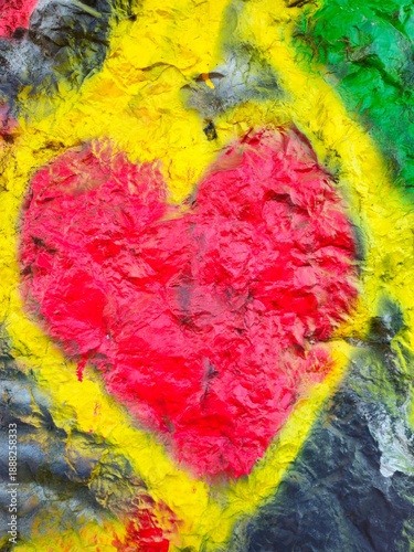 Draw a heart. Painted red heart.