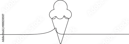 Ice cream cone one continuous line art, Vector illustration, One line art, Line art graphic style