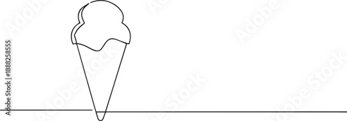 Ice cream cone one continuous line art, Vector illustration, One line art, Line art graphic style