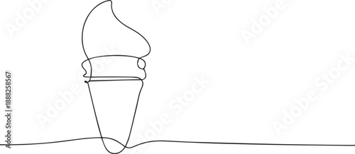 Ice cream cone one continuous line art, Vector illustration, One line art, Line art graphic style