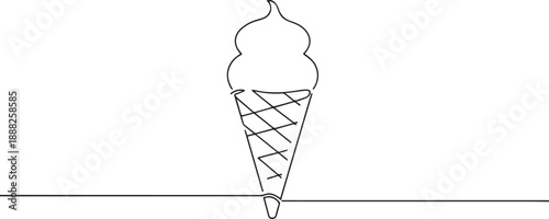 Ice cream cone one continuous line art, Vector illustration, One line art, Line art graphic style