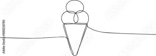 Ice cream cone one continuous line art, Vector illustration, One line art, Line art graphic style
