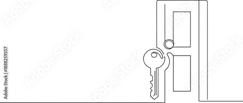 Key with keyhole one continuous line art, Vector illustration, One line art, Line art graphic style