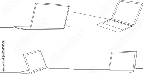 A set of Laptop one continuous line art, Vector illustration, One line art, Line art graphic style