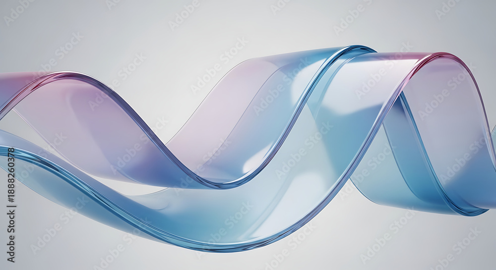 Obraz premium A translucent blue ribbon with wavy curves on a white background