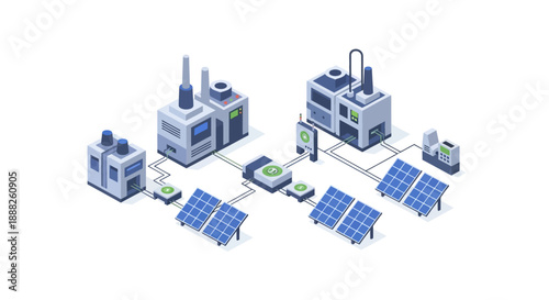 Renewable Energy Power Plant with Solar Panels and Industrial Facilities.