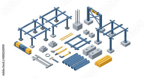 Industrial shelving units and storage components assembly.