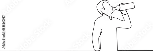 Man drinking water bottle one continuous line art, Vector illustration, One line art, Line art graphic style