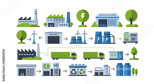 Sustainable Recycling Process Flowchart with Renewable Energy.