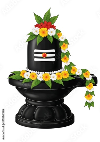 Shiva Linga decorated with flowers and leaves  Hindu symbol