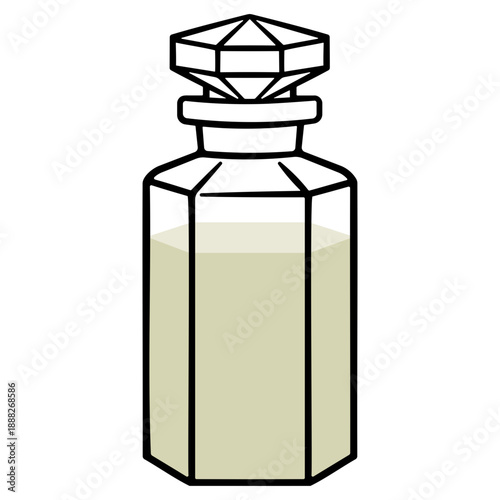 Crystal faceted decanter with liquid without background