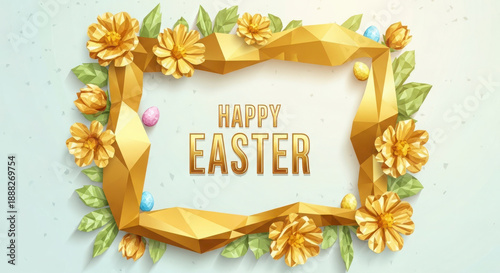 Golden Easter wreath with flowers and text