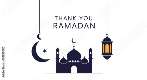 Ramadan Greeting with Mosque and Lantern.
