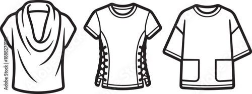 Set of women s short sleeve cowl neck top lace up t-shirt and wide sleeve pocket top
