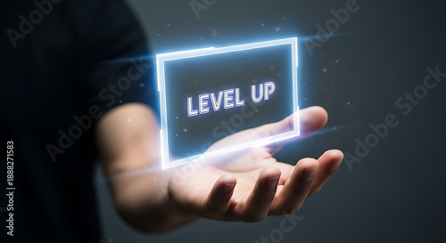 Level Up Neon Glow Business Success Advancement Technology Innovation Growth Future Vision