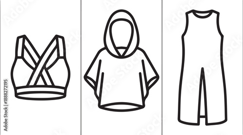 Cross strap sports bra and hooded poncho with long sleeveless dress fashion design set