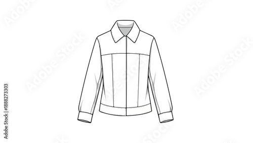 Detailed line drawing of a long-sleeved collared jacket with cuffs on a plain white background.