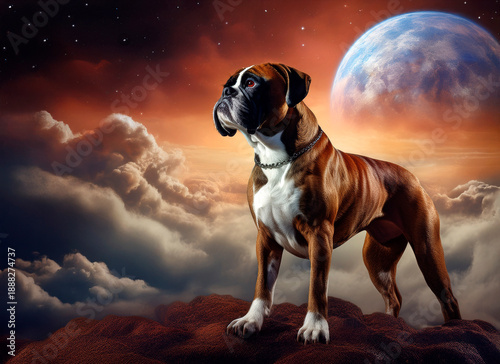 Illustration of a Boxer Dog in a fantasy location