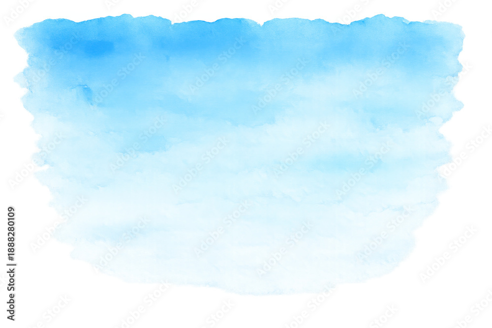 Obraz premium Blue watercolor brush stroke creating an abstract sky gradient with soft white texture on transparent background