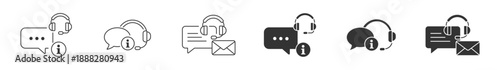 Customer Support Icon Set. Helpdesk Headset, Chat and Message Symbols. Online Service and Technical Assistance Collection. Vector Illustration.