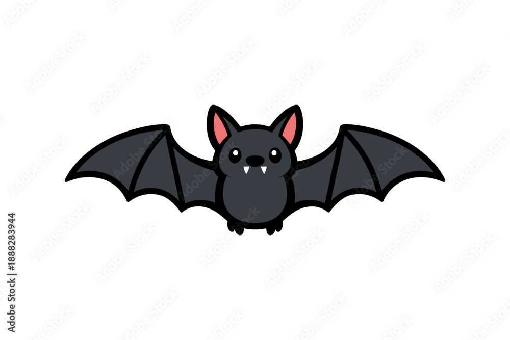 Fototapeta premium Cute cartoon bat with outstretched wings on white background
