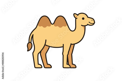 Cute cartoon illustration of a smiling bactrian camel with two humps