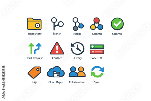 Software development icons for version control and collaboration tools