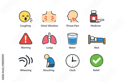 Health symptoms and remedies: coughing, chest vibration, throat pain, medicine, and more