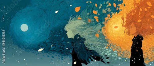 four seasonal winds depicted as characters