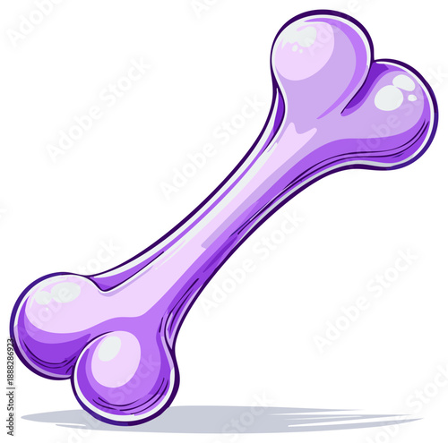 Glossy purple stylized bone illustration with cartoon style and bright highlights