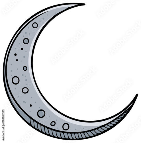 Stylized crescent moon illustration with craters and shadows