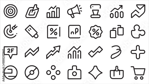 Comprehensive Business Growth and Marketing Analytics Line Icon Set
