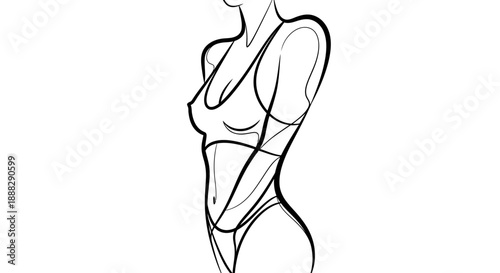 Abstract female body line art on isolated white background, depicting contours and curves in a minimalist style.