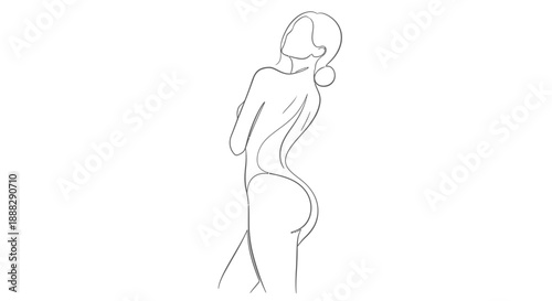 Elegant woman's back line art on isolated white background, showcasing the beautiful curves and artistic form.