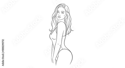 Attractive woman posing in a confident profile view, wearing a chic swimsuit, isolated white background, portraying beauty and confidence