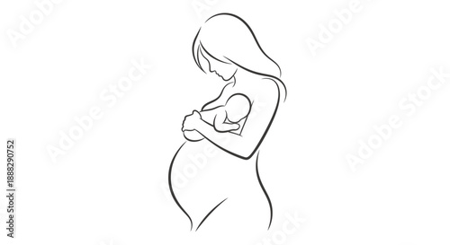 Nurturing mother holding a newborn baby close to her belly, symbolizing maternal bond and postpartum care, isolated white background