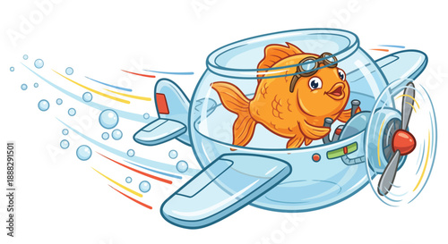 A goldfish piloting a flying bowl isolated