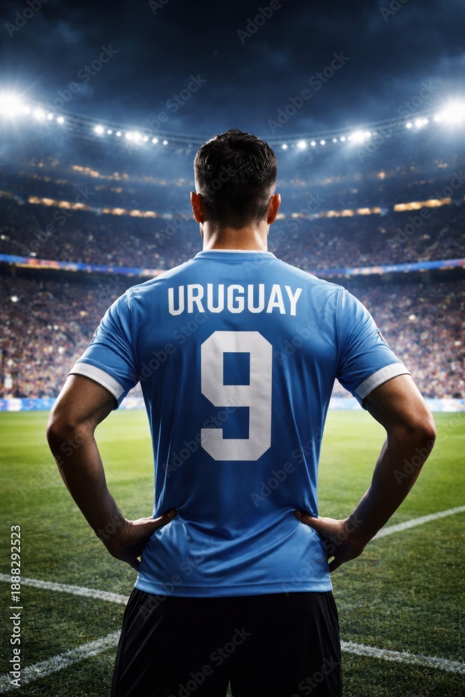 Fototapeta premium Uruguay Male Football Player Standing Before Match