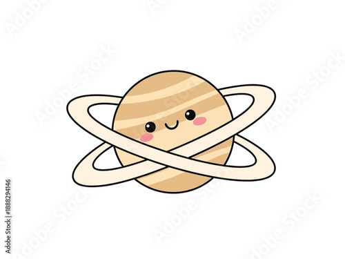 Cute Cartoon Saturn Planet with Rings.