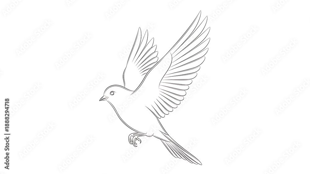 Fototapeta premium Thin outline of a flying bird isolated on a transparent background