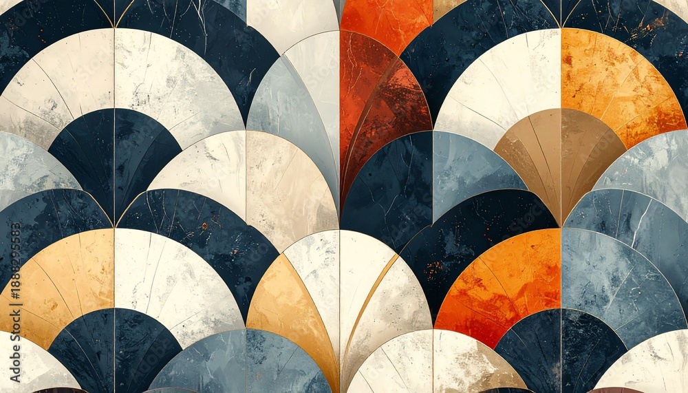 Fototapeta premium Abstract Geometric Pattern with Overlapping Semicircles and Textured Background.
