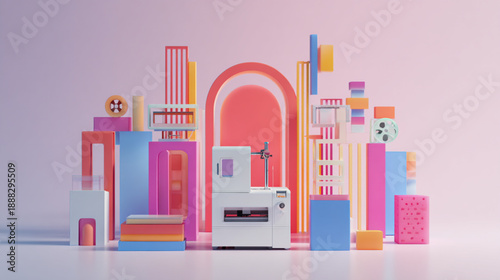 Colorful 3D printer model cityscape.