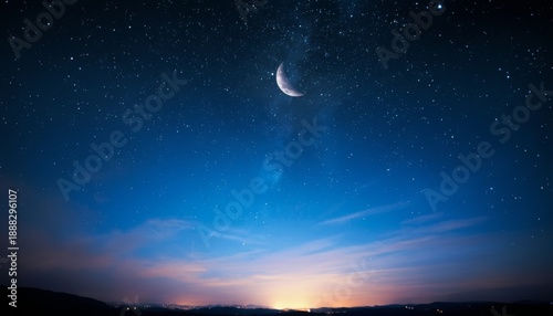 Ramadan Islamic Night Sky with Crescent Hilal Moon and Soft Clouds