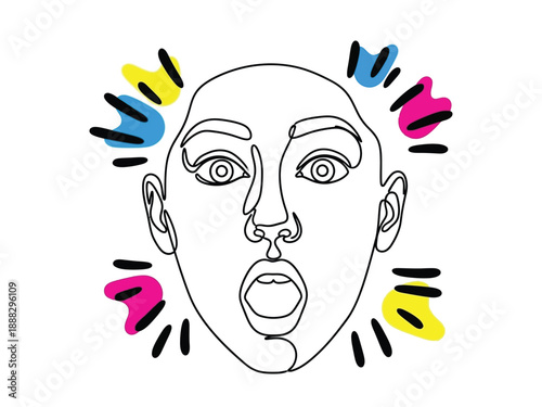 Surprised face drawn with a single continuous line.